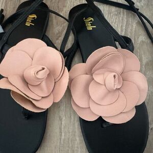 SHEIN Black and Pink Floral Sandals